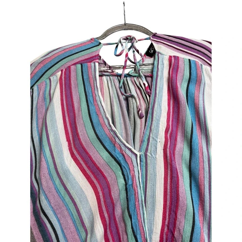 GiGiO Womens Purple Blue Striped Surplice Tie Neck Wrap Top Blouse‎ TJ1100 M